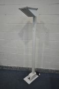 A MID-CENTURY ART DECO STYLE WHITE METAL FLOOR LAMP, labelled Fosnova, height 182cm (condition:-in