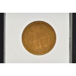 A CASED EARLY VICTORIAN GOLD HALF SOVEREIGN COIN, depicting Queen Victoria dated 1842, shield