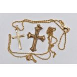TWO CROSS PENDANTS, A CHAIN AND A BRACELET, to include a polished cross with a beaded surround,