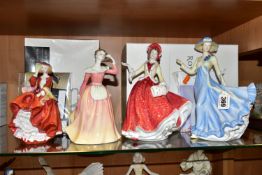 FOUR ROYAL DOULTON LADY FIGURES, comprising a boxed Pretty Ladies 'Rebecca' HN5319, with
