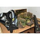 THREE SETS OF BRITISH MILITARY ISSUE PLCE WEBBING, consisting of yokes, belts and utility pouches,