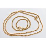 TWO 9CT GOLD ROPE TWIST CHAINS, the first a necklace, fitted with a spring clasp, hallmarked 9ct