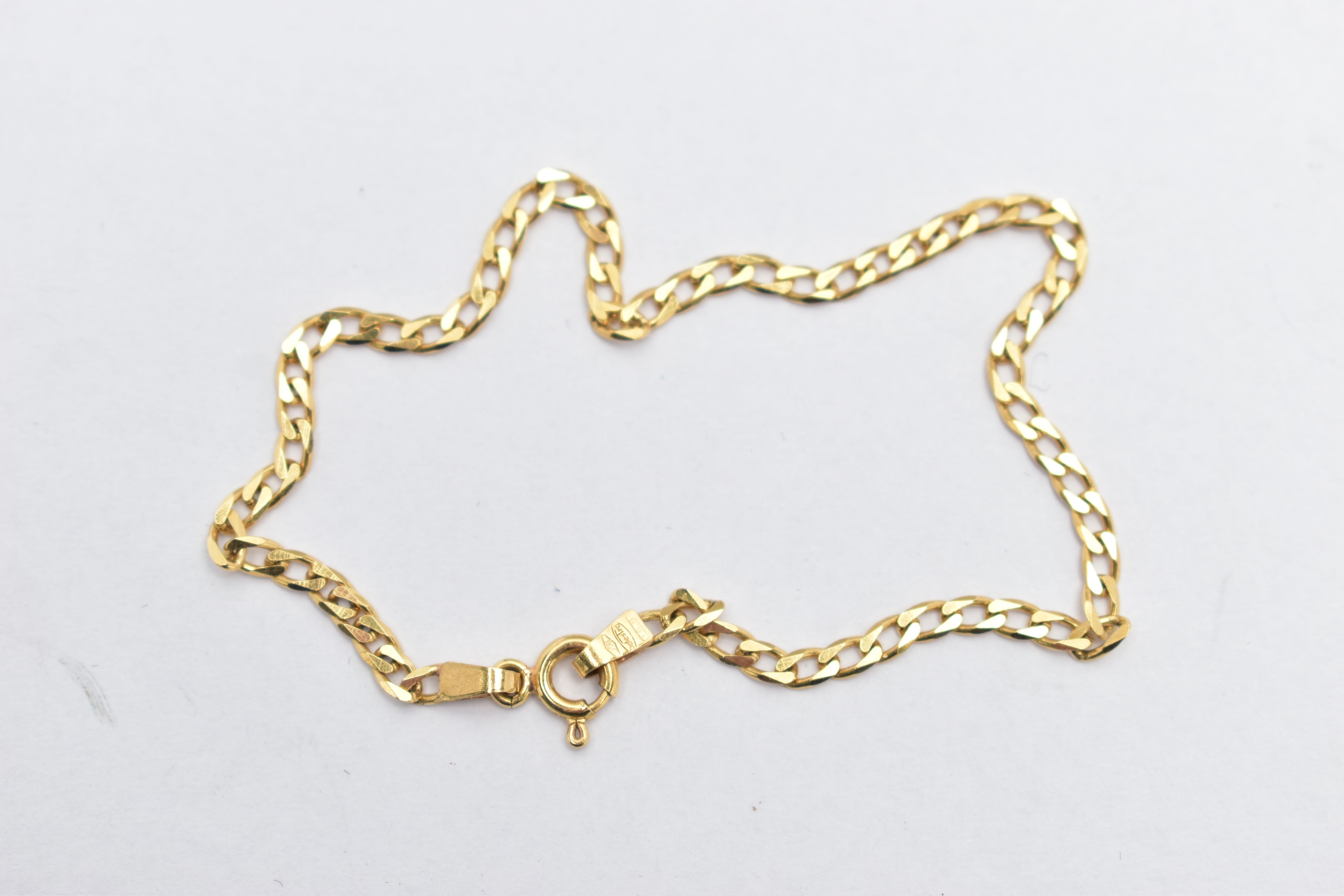 A YELLOW METAL 'BALESTRA' CHAIN BRACELET, a fine flat curb link chain, fitted with a spring clasp, - Image 2 of 2