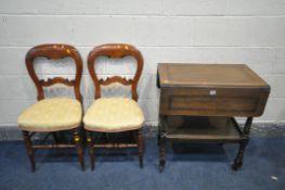 AN OAK DROP LEAF TROLLEY, two Victorian chairs, and two mirrors (3)