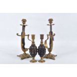 TWO PAIRS OF VERY UNSUAL TRENCH ART CANDLE HOLDERS, one pair are two swords that have been cut