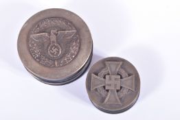 TWO GERMAN SNUFF BOXES, both believed to be fantasy pieces but have an inscription on the reverse.