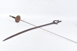 A FENCING SWORD AND ONE OTHER, the fencing type sword has some ornate markings to the top of the