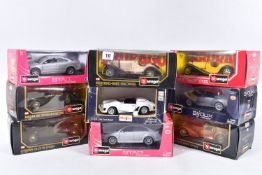 A QUANTITY OF BOXED BBURAGO 1:24 SCALE DIECAST CAR MODELS