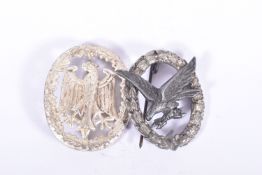 TWO GERMAN BADGES TO INCLUDE, a 'Radio & Air Gunners' badge in a bi-metal finish of silver and