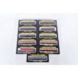 A QUANTITY OF BOXED GRAHAM FARISH N GAUGE COACHING STOCK, majority are B.R. Mk.1 coaches in assorted