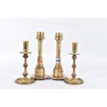 TWO PAIRS OF TRENCH ART CANDLETSTICKS, the first pair are 180mm in height and are dated 1918, the