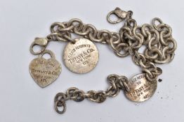 TWO 'RETURN TO TIFFANY & CO' BRACELETS AND A CHARM, the first a rolo link chain fitted with a