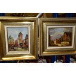 TWO 20th CENTURY NOSTALGIC VILLAGE SCENES PAINTED IN THE DUTCH STYLE, oils on board, one signed S.