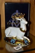 A BOXED ROYAL CROWN DERBY 'THE WHITE HART' PAPERWEIGHT, limited edition numbered 115/2000, 'Third in