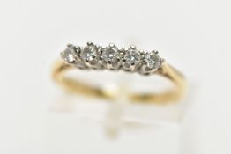 A FIVE STONE DIAMOND RING, five round brilliant cut diamonds prong set in 9ct white gold,