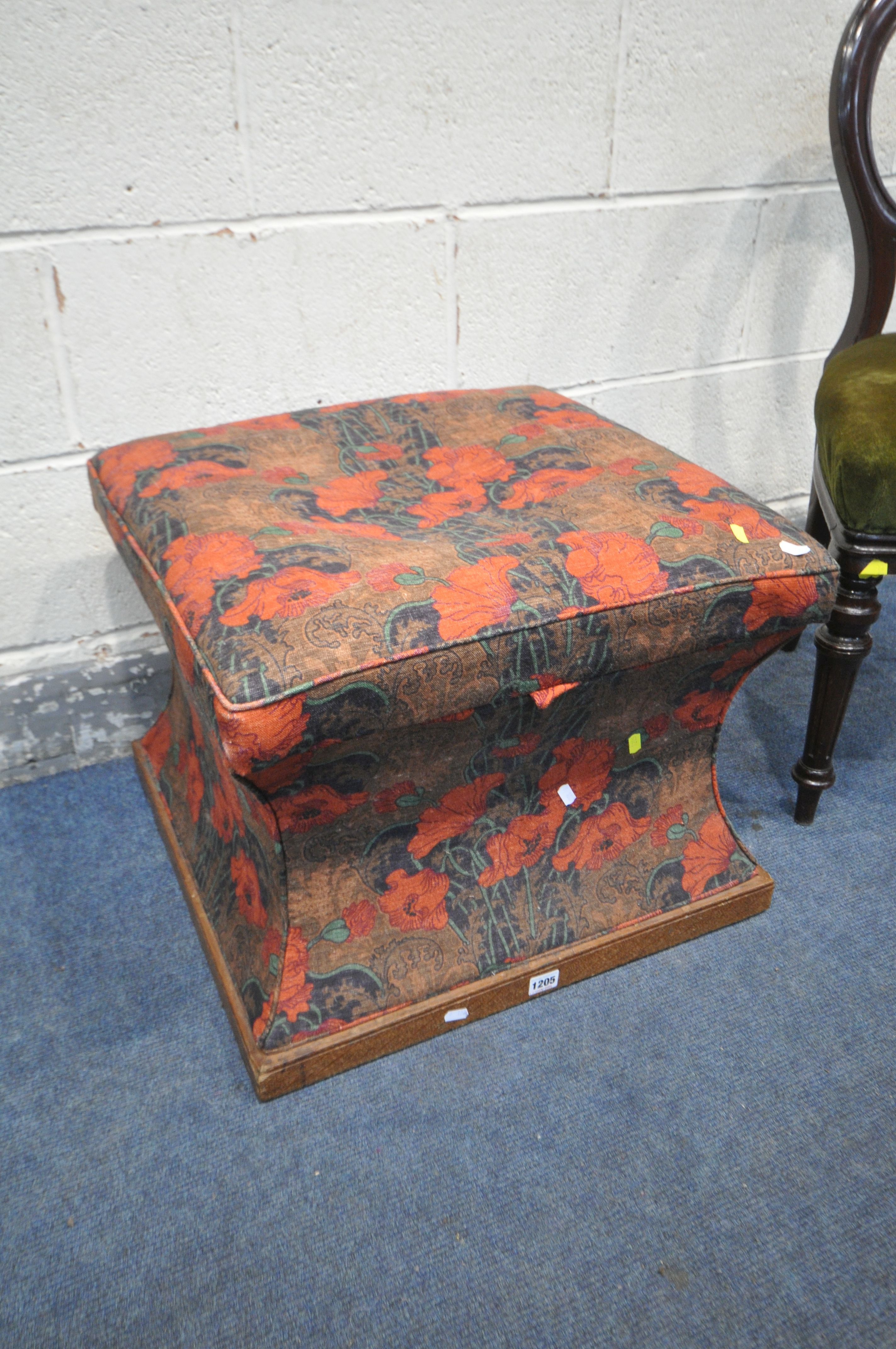 A 19TH CENTURY SQUARE FABRIC SARCOPHAGUS SHAPED BLANKET CHEST, width 56cm x depth 53cm x height 44cm - Image 2 of 2