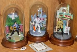 A GROUP OF FRANKLIN MINT ELVIS PRESLEY COLLECTABLES, comprising three glass domed sculptures of