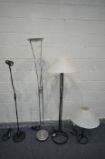 AN ASK SERIOUS READERS ADJUSTABLE FLOOR LAMP, along with a set of two wrought iron standard lamp and