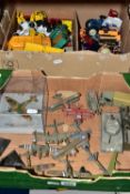 TWO BOXES OF DIECAST VEHICLES AND WORLD WAR TWO MODEL PLANES, to include a 1979 Matchbox K-21