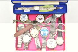 A BOX OF ASSORTED WRIST WATCHES, twelve wrist watches, names to include Oris, Montine, Ben