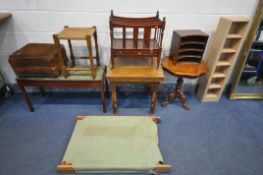A SELECTION OF OCCASIONAL FURNITURE, to include an oak square top occasional table, 59cm squared x