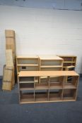 A SELECTION OF BEECH OPEN BOOKCASES, of various style and sizes (condition:-three bookcases