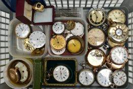 A BOX OF POCKET WATCHES, SPARE AND REPAIRS, to include three 'Ingersoll' open face pocket watches, a