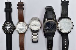 A BAG OF WRISTWATCHES, five gents large dial wristwatches (condition report: non tested, general