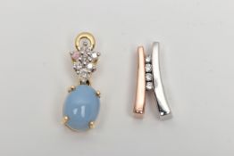 TWO GEM SET PENDANTS, the first a 9ct yellow gold pendant, set with a chalcedony, bail accented with