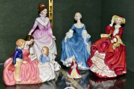 FIVE ROYAL DOULTON FIGURINES, comprising a The Bedtime Story HN2059 figure group, Rachel M207 height