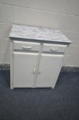 A VINTAGE PAINTED CABINET, with two drawers, width 72cm x depth 46cm x height 85cm
