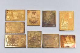 NINE SILVER STAMP INGOTS, all silver gilt replica stamps, six from the Empire collection including