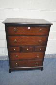 A STAG CHEST OF SEVEN VARIOUS DRAWERS, width 83cm x depth 47cm x height 113cm (condition - overall