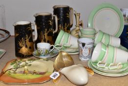 A GROUP OF VICTORIAN AND LATER CERAMICS, comprising a restored Royal Worcester wall pocket in the