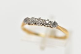 AN EARLY 20TH CENTURY FIVE STONE DIAMOND RING, four single cut diamonds and one old cut diamond