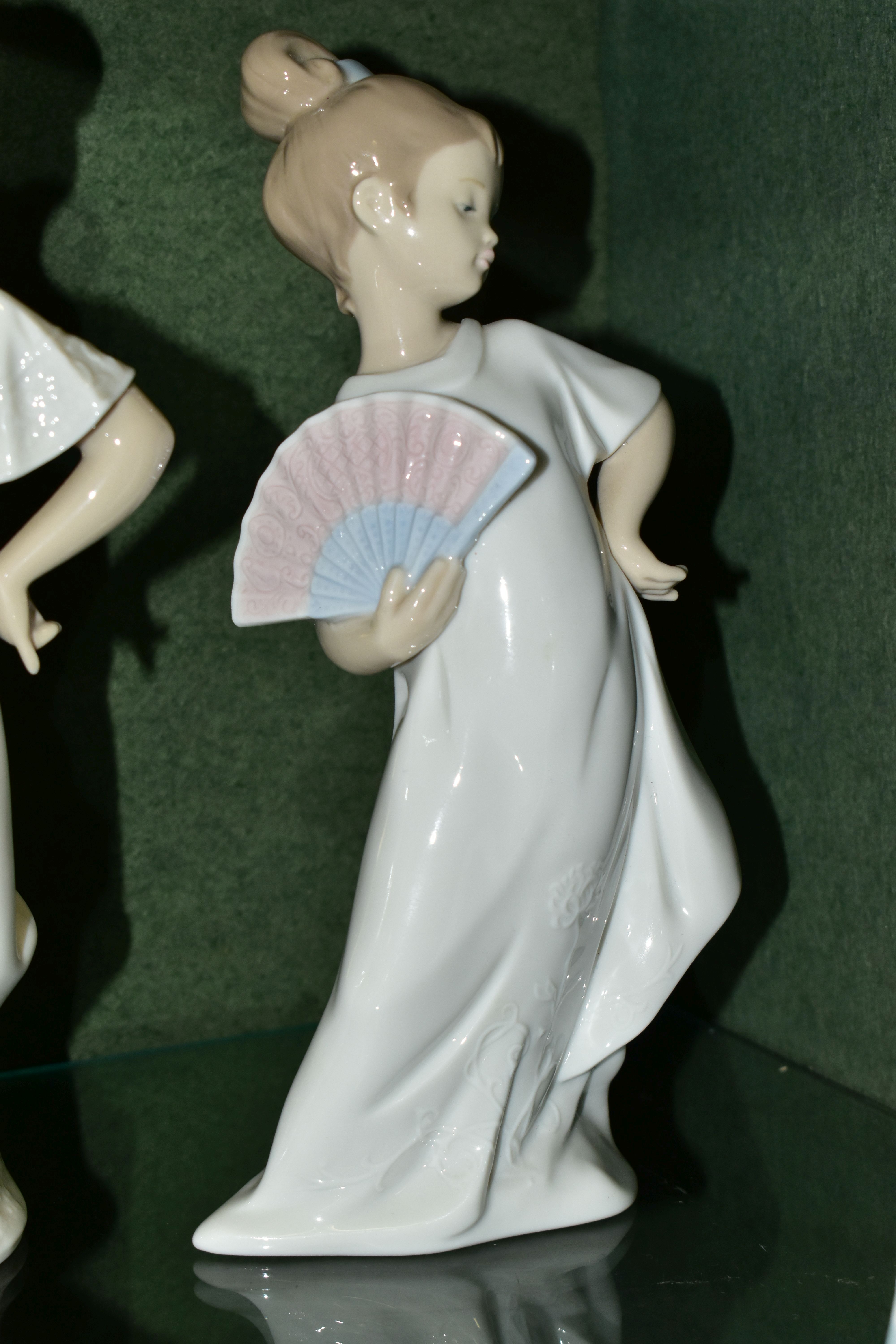 FIVE NAO FIGURES of girls, including a girl with a puppy, a girl with a fan, and a girl dancing, - Image 4 of 4