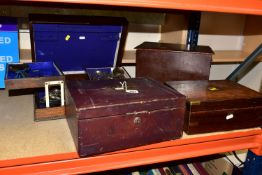 A CANTEEN OF ASSORTED CUTLERY AND THREE WOODEN CASES, comprising a 'Turrill' burgundy leather