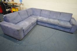 A NATUZZI BLUE FABRIC CORNER SOFA, length 305cm x 242cm (condition:-fabric dirty and in need of