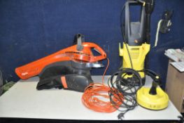 A KARCHER K2 JET WASH with Patio head and a Flymo Gardenvac Plus (both PAT pass and working) (2)