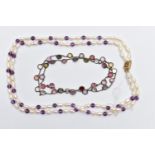 MULTI GEMSTONE SET RIVIERE NECKLACE AND A CULTURED PEARL NECKALCE, featuring various circular cut