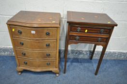 A SMALL MAHOGANY SERPENTINE CHEST OF FOUR DRAWERS, width 48cm x depth 47cm x height 70cm, and a