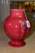 A MOORCROFT PINK FLAMINIAN PATTERN BULBOUS FORM VASE, decorated with three floral roundels, signed