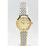 A LADIES 'ROTARY' QUARTZ WRISTWATCH, round cream textured dial signed 'Rotary', baton markers,