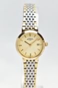 A LADIES 'ROTARY' QUARTZ WRISTWATCH, round cream textured dial signed 'Rotary', baton markers,