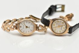 TWO 9CT GOLD WRIST WATCHES, the first a quartz movement, oval dial signed 'Accurist', baton markers,