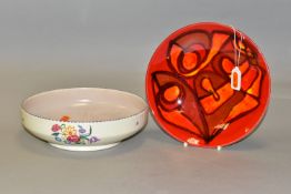 TWO PIECES OF POOLE POTTERY, comprising a Delphis red and orange bowl, diameter 20cm x height 3cm,