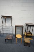 A SELECTION OF VARIOUS OCCASIONAL FURNITURE, to include an oak occasional table, demi lune table,