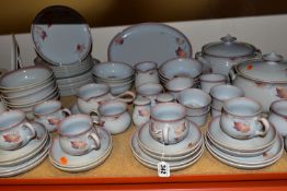 A DENBY 'TWILIGHT' PATTERN DINNER SET, comprising one meat plate, two circular covered tureens,
