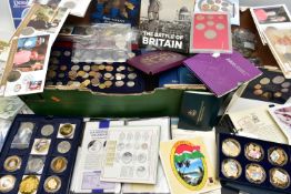 A LARGE BOX OF MIXED COINAGE AND BRITISH BANKNOTES, to include gold layered banknote series of