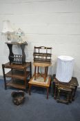 A SELECTION OF OCCASIONAL FURNITURE, to include a Priory oak nest of three tables, a mid-century